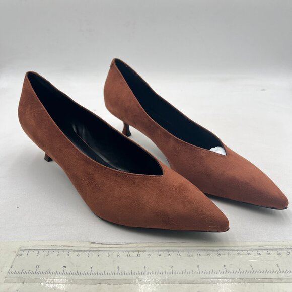 miss left Coffee Kitten Heels Office Professional Shoes Pointed Toe V-Cut Pumps - Picture 4 of 8